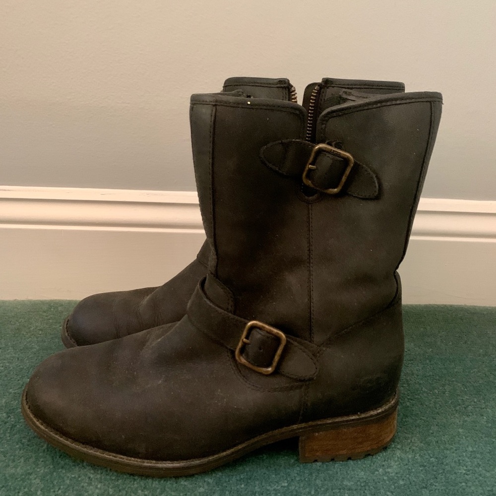 GENUINE LEATHER buckle ugg moto boots